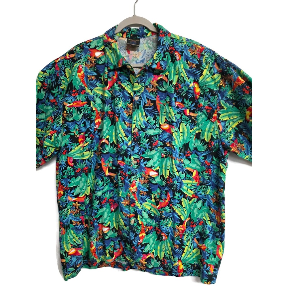 Vintage Toucan Dance by Fast Lane Men's Tropical Floral Hawaiian Shirt XL